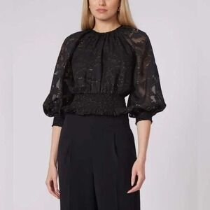 Gilner Farrar Top Womens Large Black Stacey Gilded Flower Blouse Gold Metallic